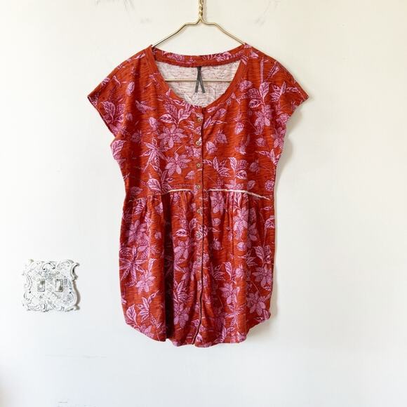 NWOT Anthropologie Pink Tropical Floral Washed Babydoll Top Button Front S - Picture 6 of 11